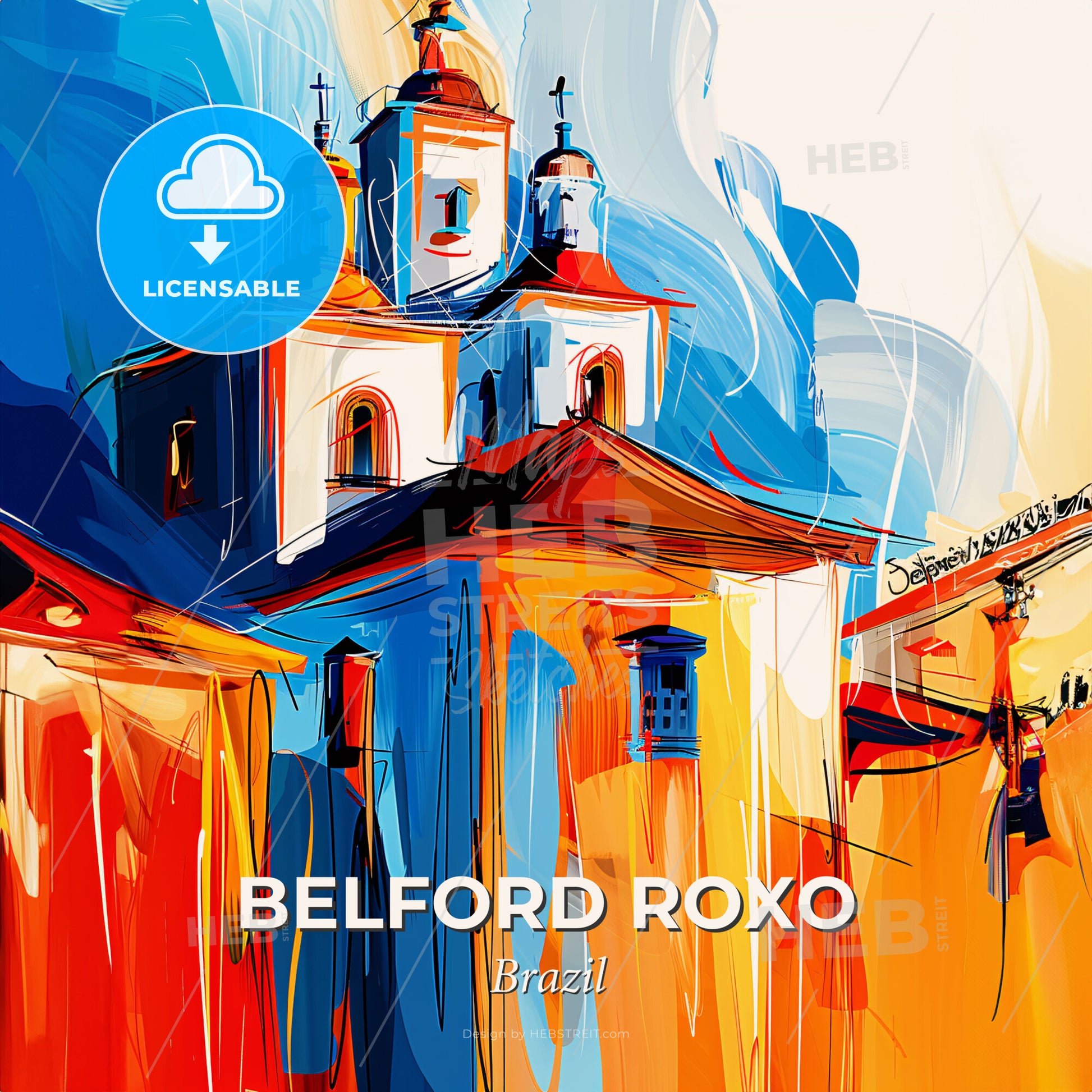 Vibrant Belford Roxo, Brazil - A Painting Of A Building With A Steeple - Square format print template