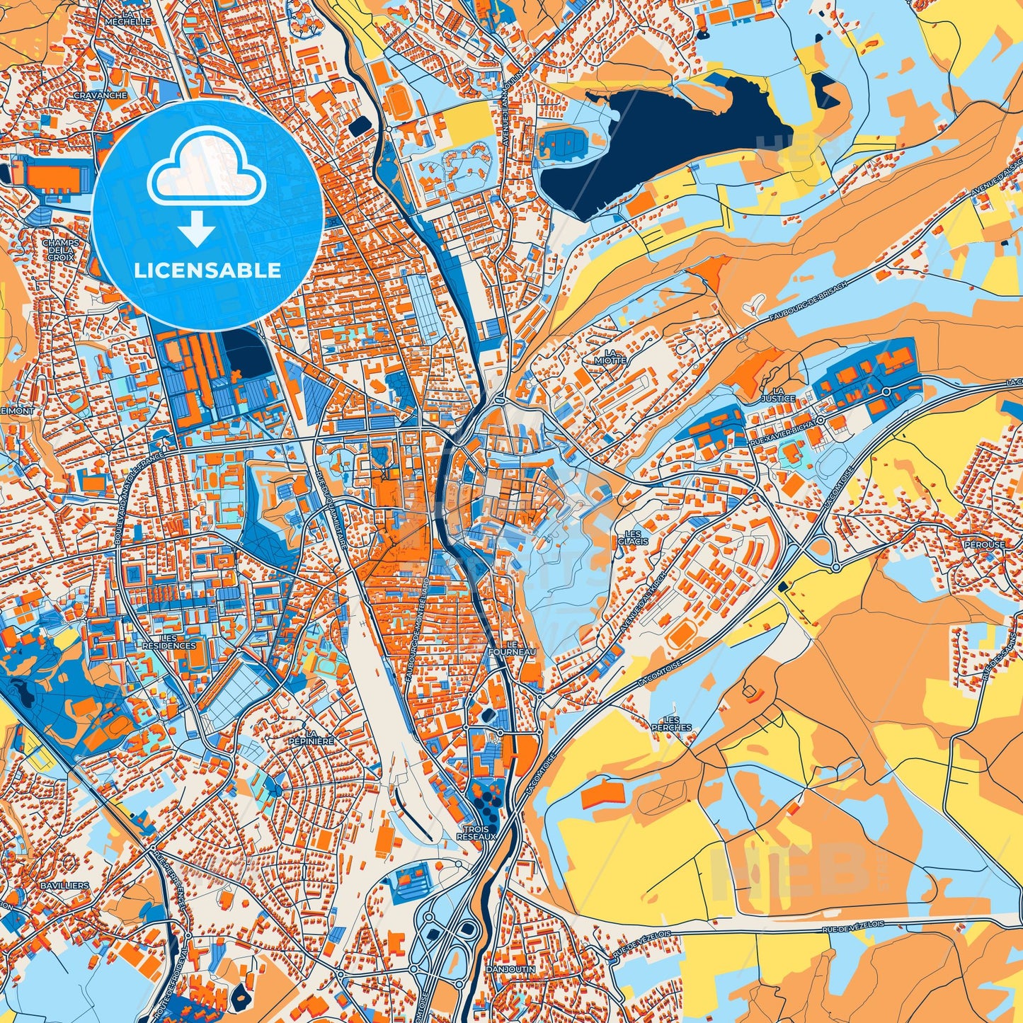 Colorful Belfort Street Map with Labels and Buildings