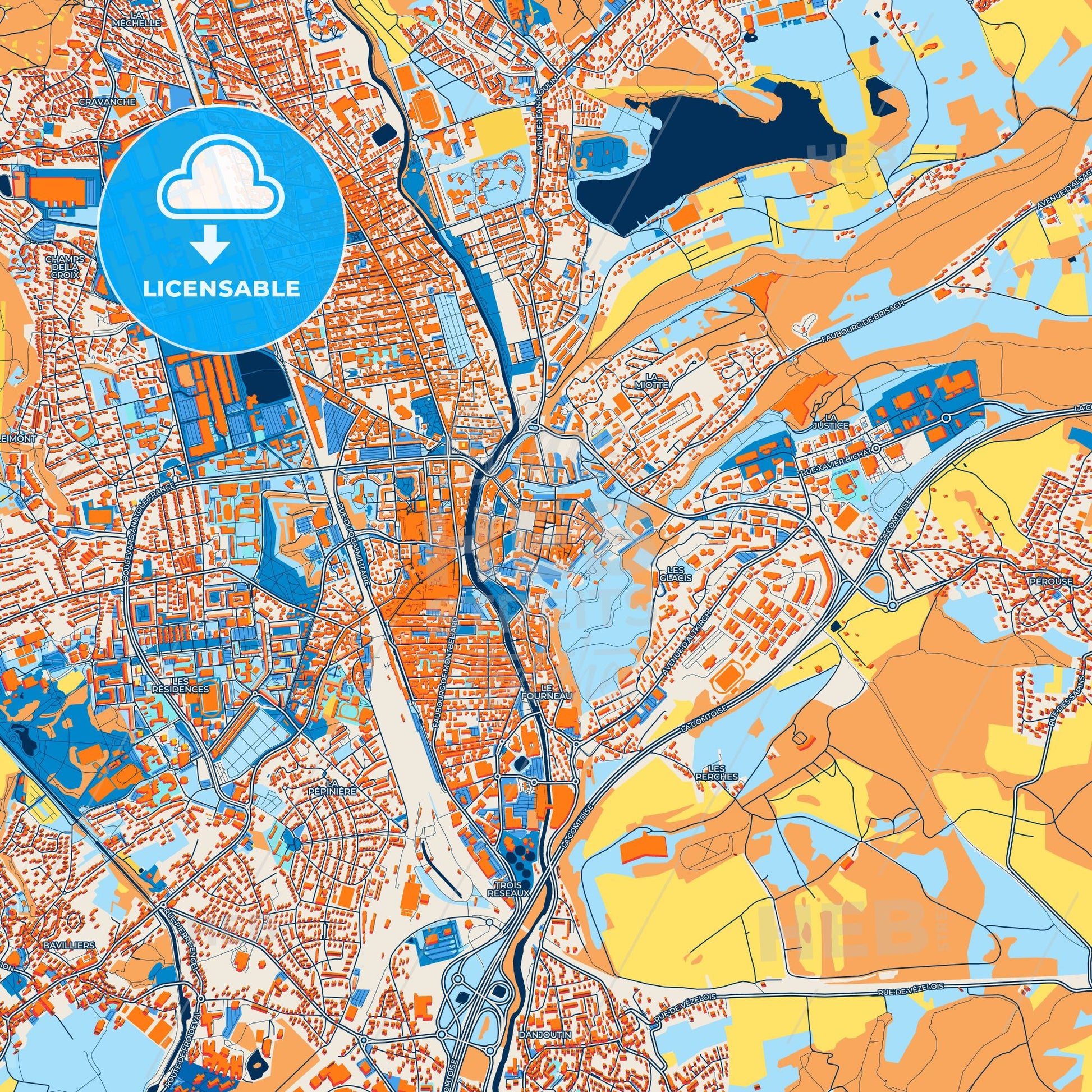 Colorful Belfort Street Map with Labels and Buildings