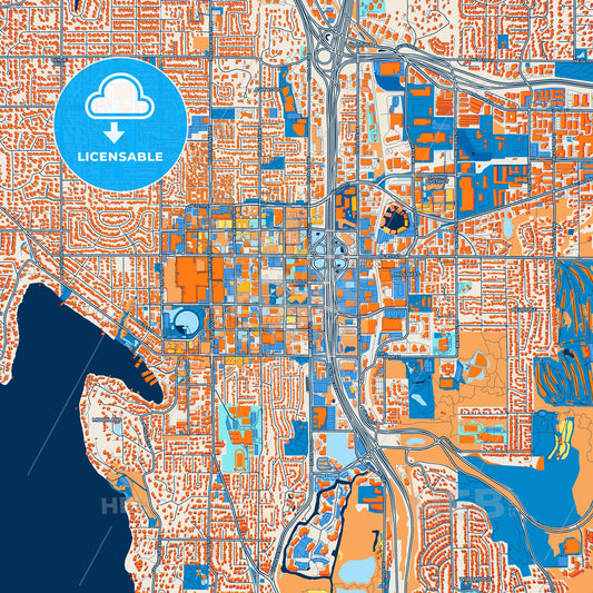 Colorful Bellevue Street Map with Labels and Buildings