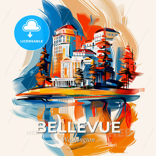Vibrant Bellevue, Washington - A Painting Of A City - Square format print template