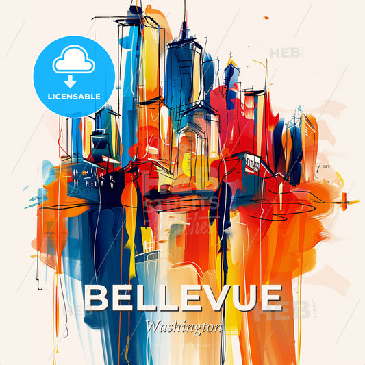Vibrant Bellevue, Washington - A Painting Of A City - Square format print template