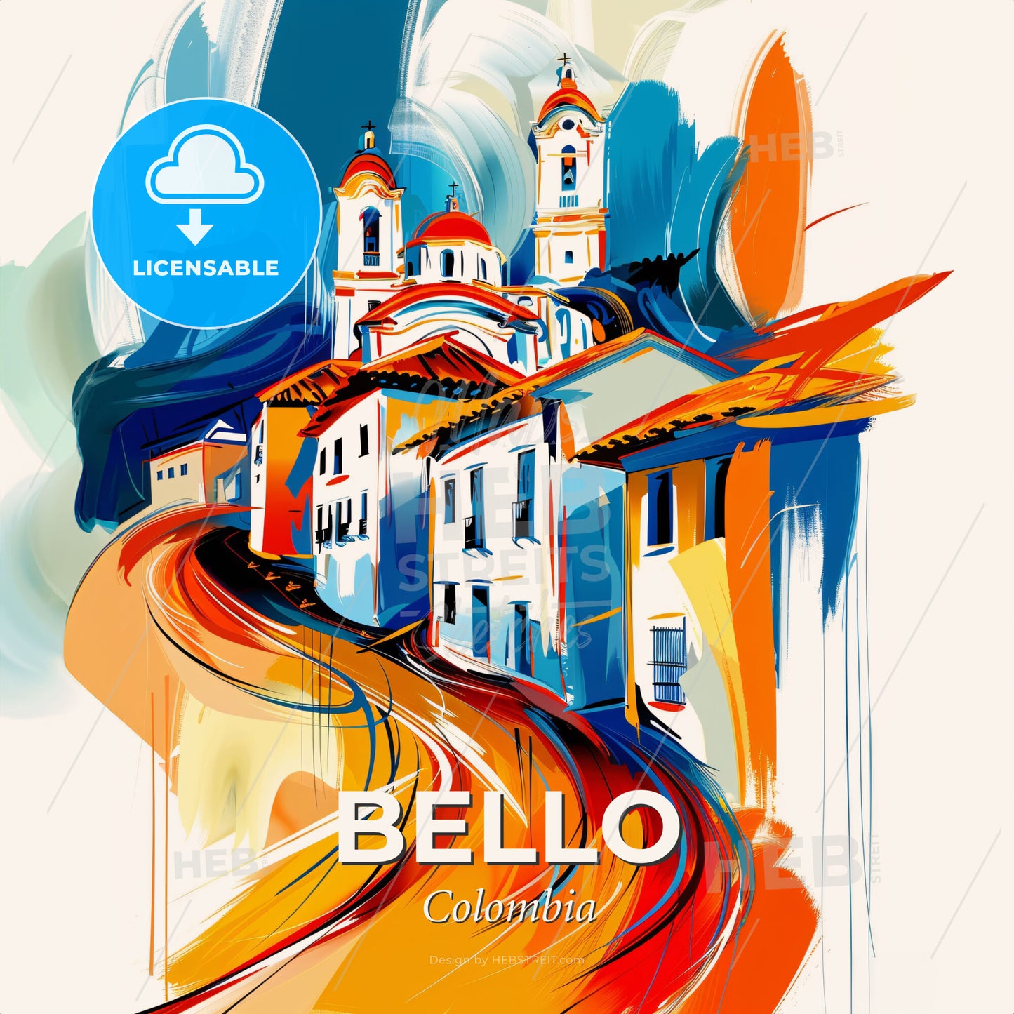 Vibrant Bello, Colombia - A Painting Of A Town - Square format print template
