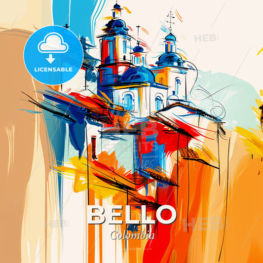 Vibrant Bello, Colombia - A Painting Of A Building - Square format print template