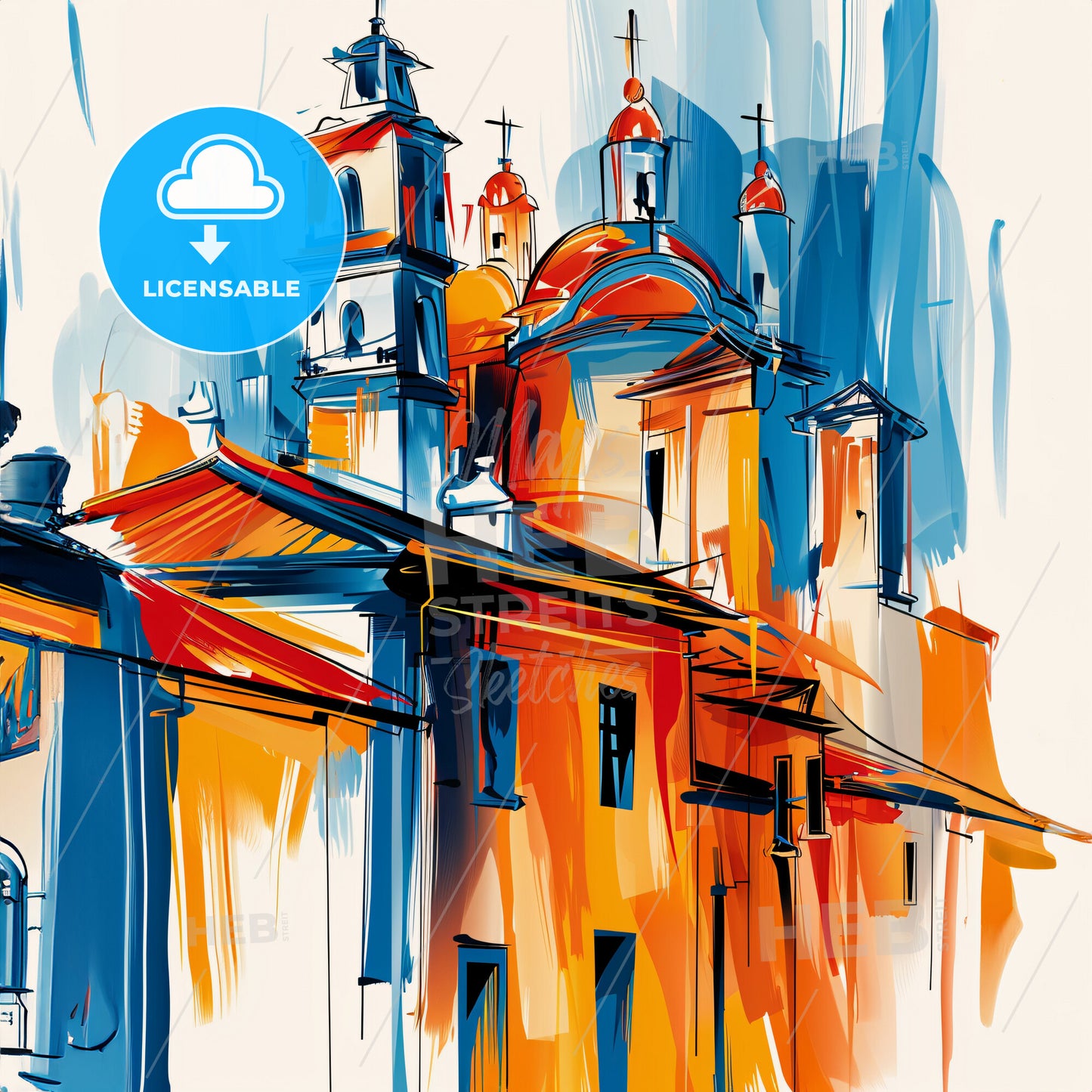 Vibrant Bello, Colombia - A Painting Of A Building With A Tower