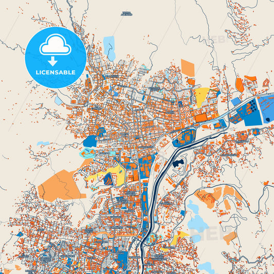 Colorful Bello Street Map with Labels and Buildings