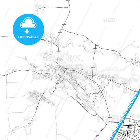 Belogorsk, Russia light map with streetnames, citynames and districts