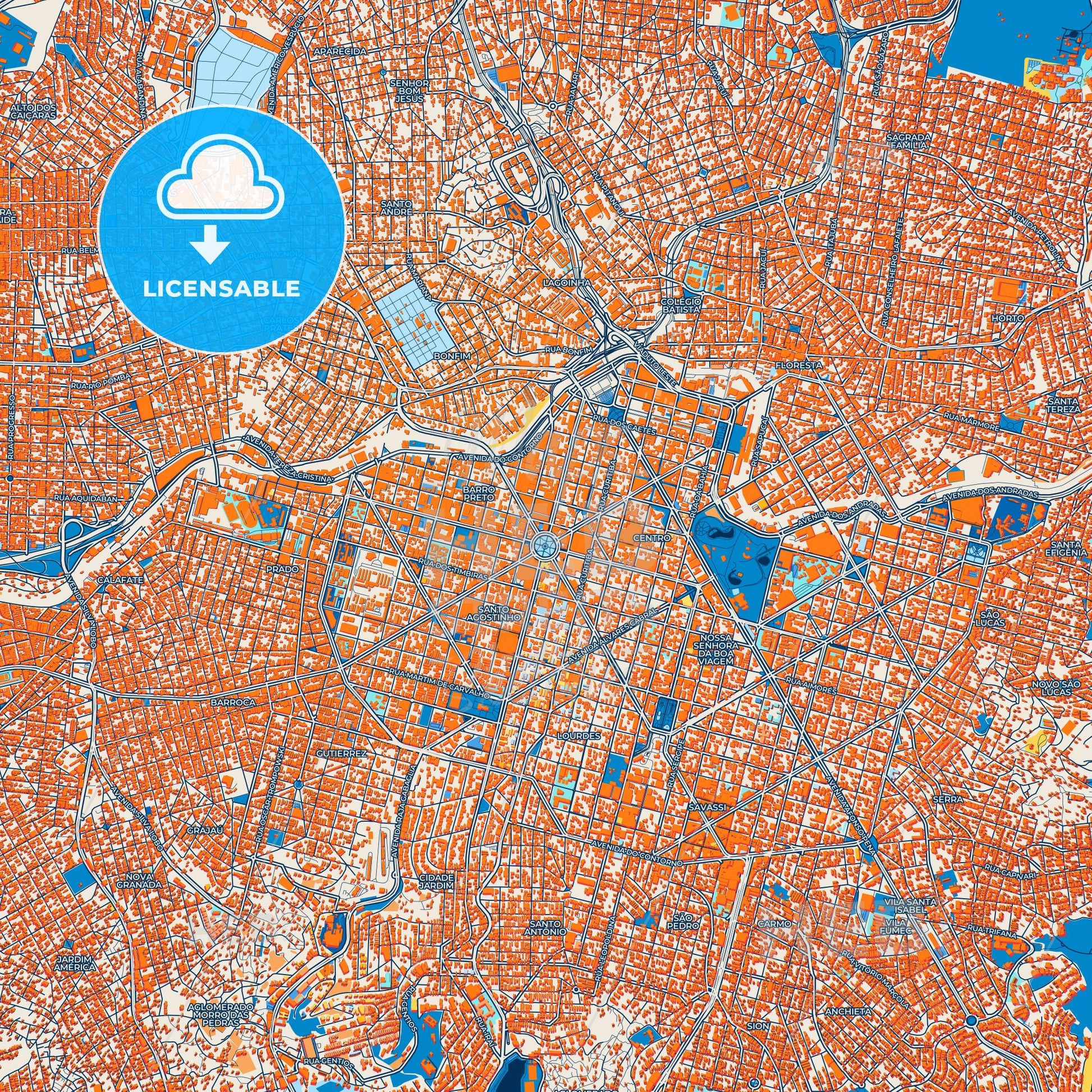 Colorful Belo Horizonte Street Map with Labels and Buildings