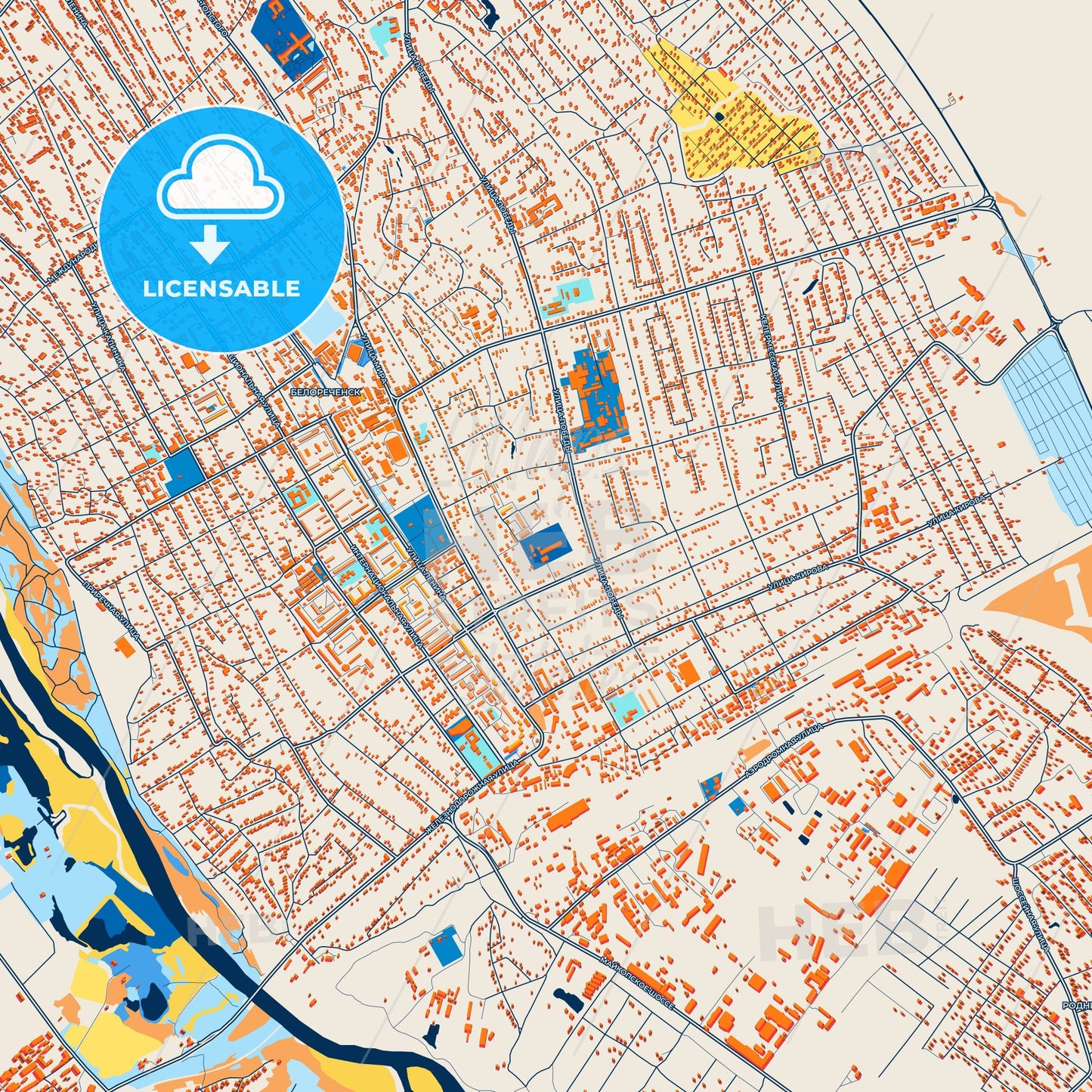 Colorful Belorechensk Street Map with Labels and Buildings