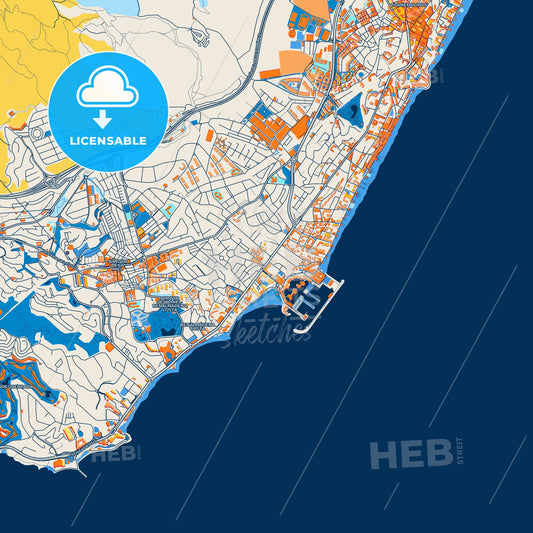 Colorful Benalmádena Street Map with Labels and Buildings