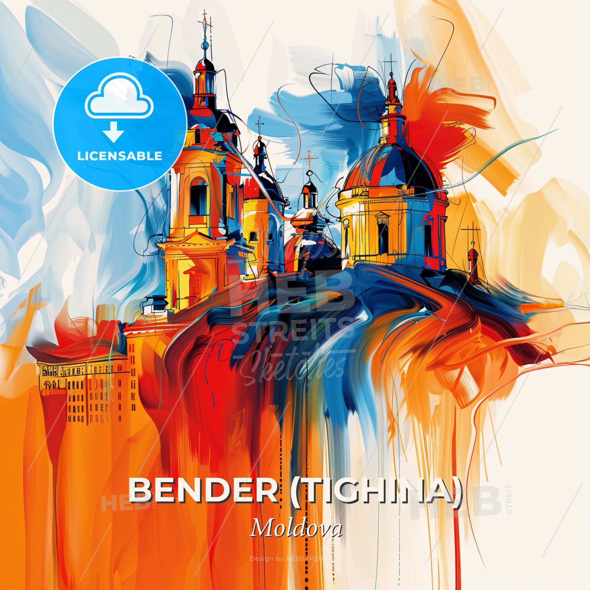 Vibrant Bender (Tighina), Moldova - A Painting Of A Building - Square format print template
