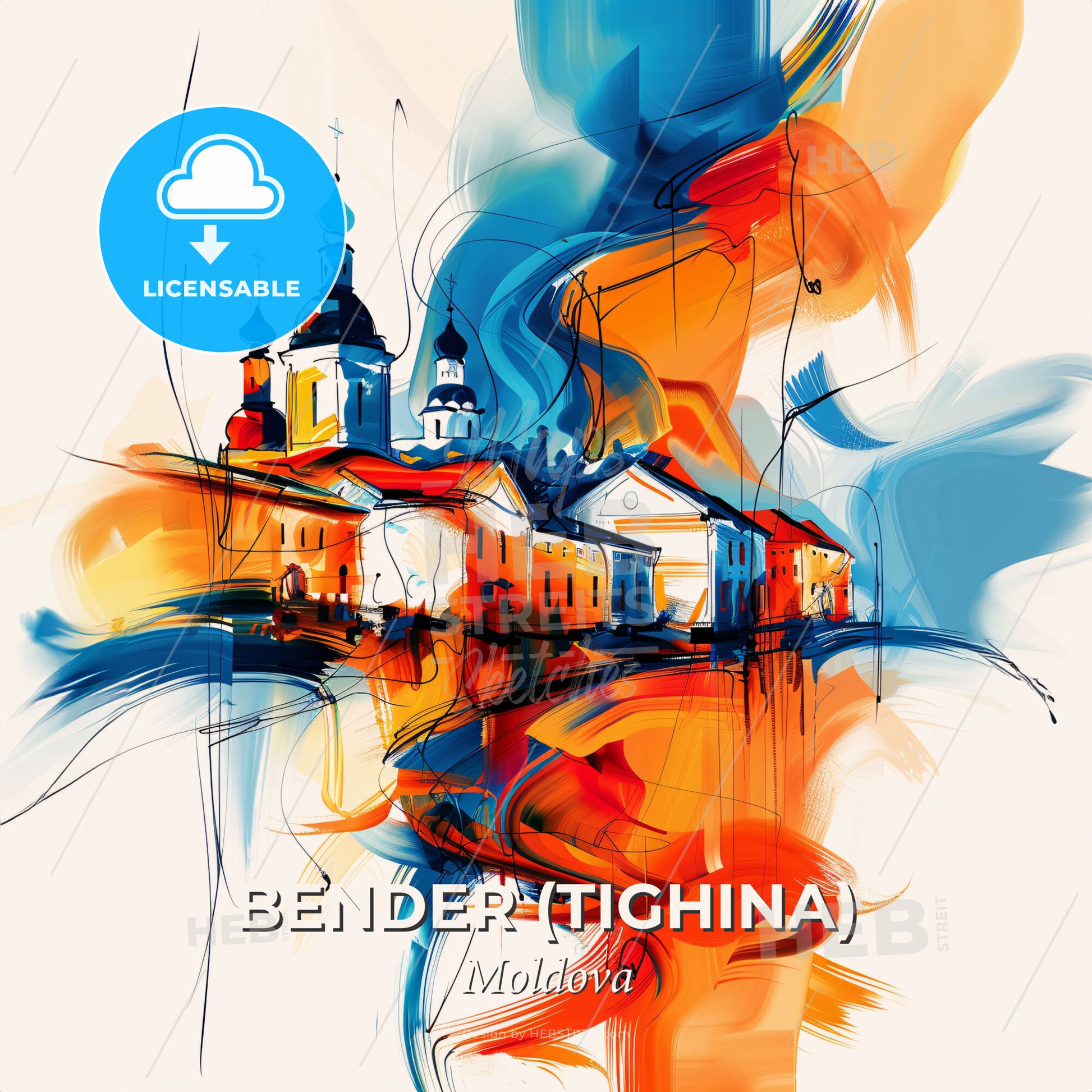 Vibrant Bender (Tighina), Moldova - A Painting Of A Building - Square format print template