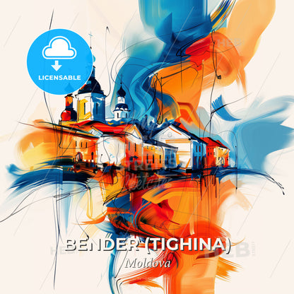 Vibrant Bender (Tighina), Moldova - A Painting Of A Building - Square format print template