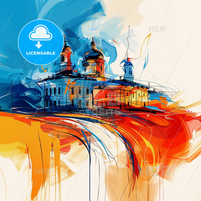 Vibrant Bender (Tighina), Moldova - A Painting Of A Building With A Colorful Background