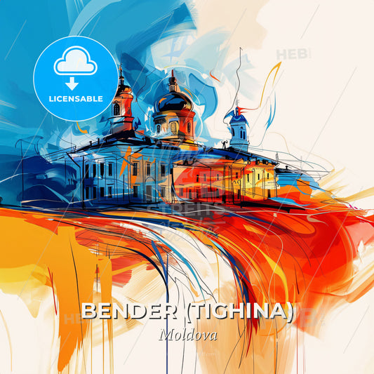 Vibrant Bender (Tighina), Moldova - A Painting Of A Building With A Colorful Background - Square format print template