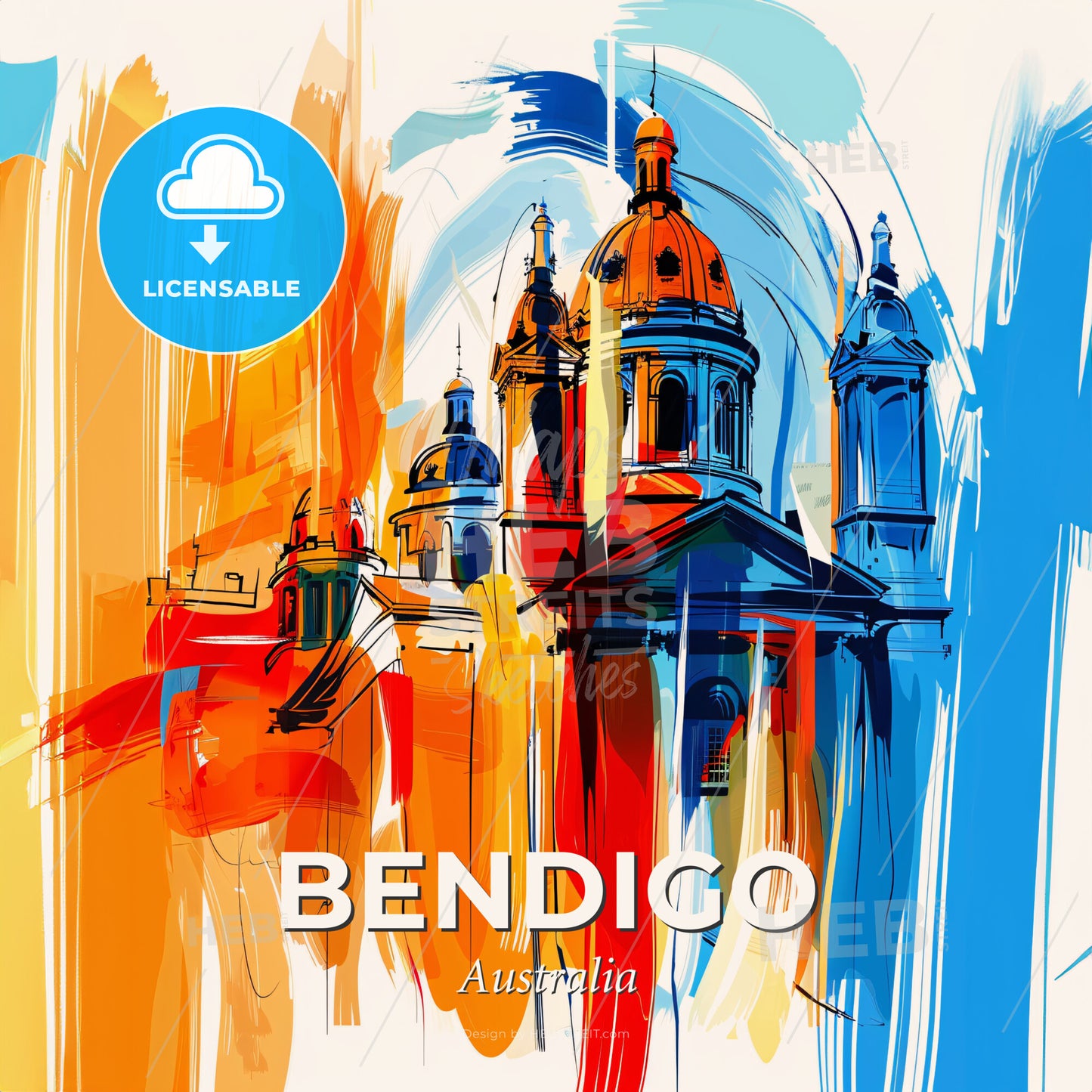 Vibrant Bendigo, Australia - A Painting Of A Building With Colorful Paint - Square format print template