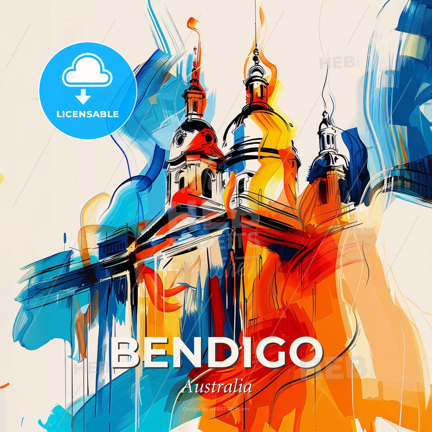 Vibrant Bendigo, Australia - A Painting Of A Building With A Colorful Design - Square format print template