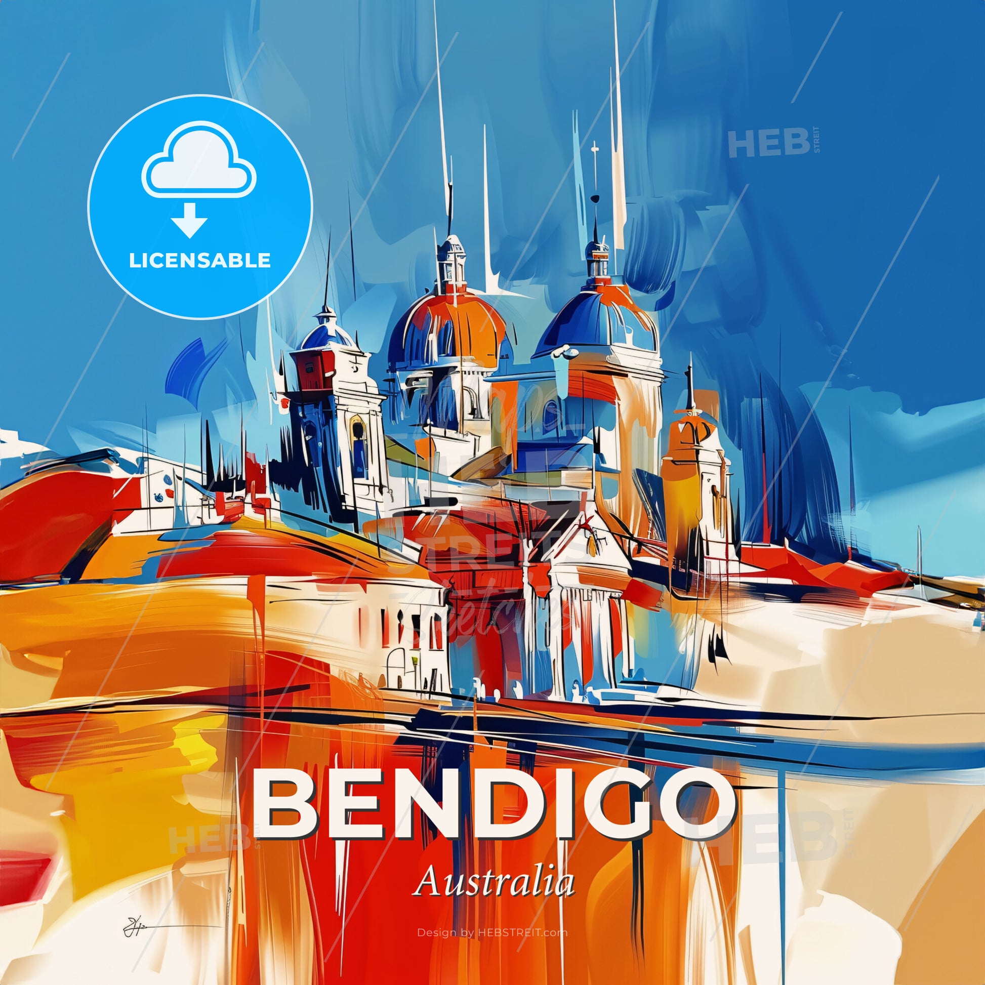 Vibrant Bendigo, Australia - A Painting Of A Building With Domes - Square format print template