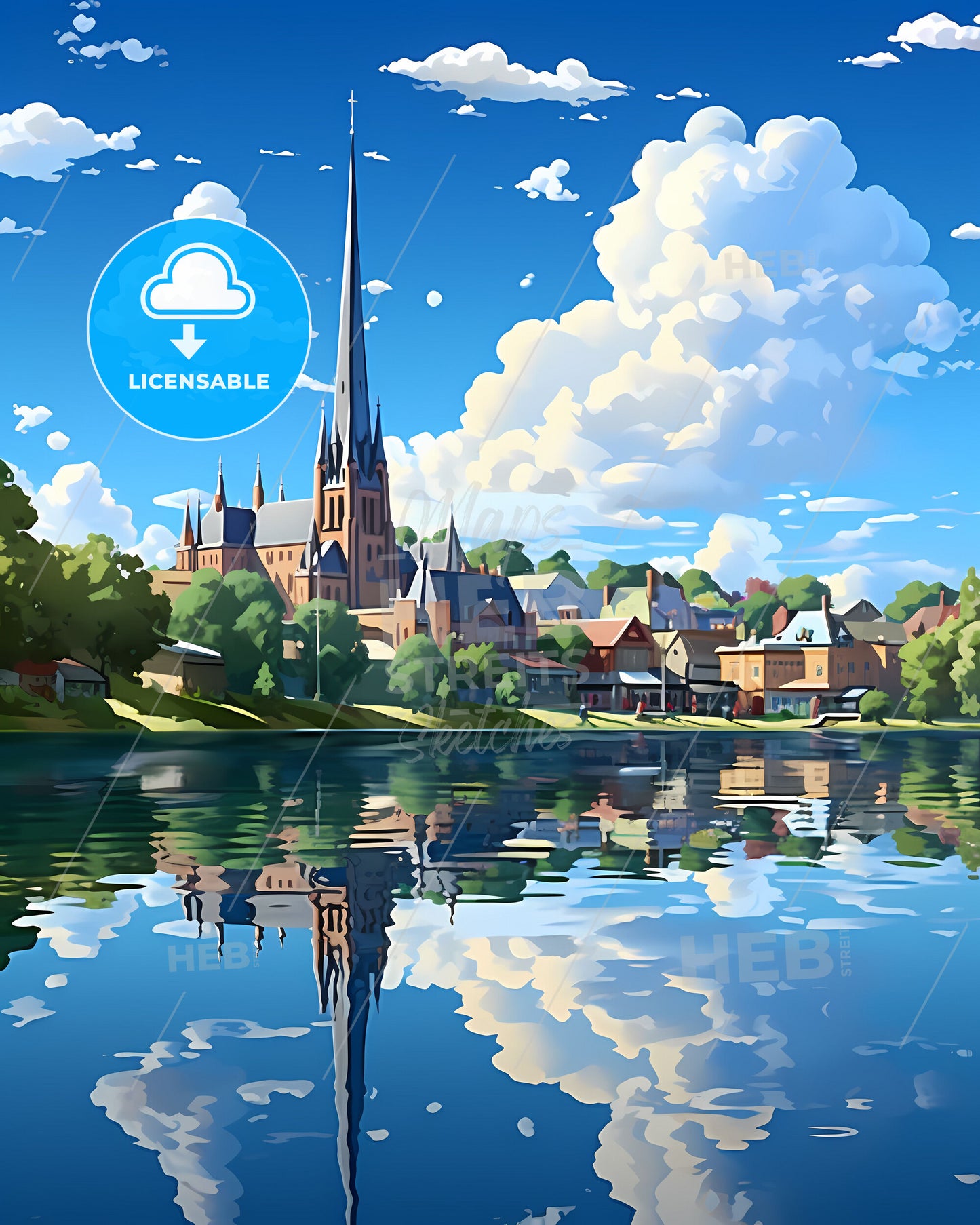 Bendigo Cityscape Art - Vibrant Lake and Church Painting