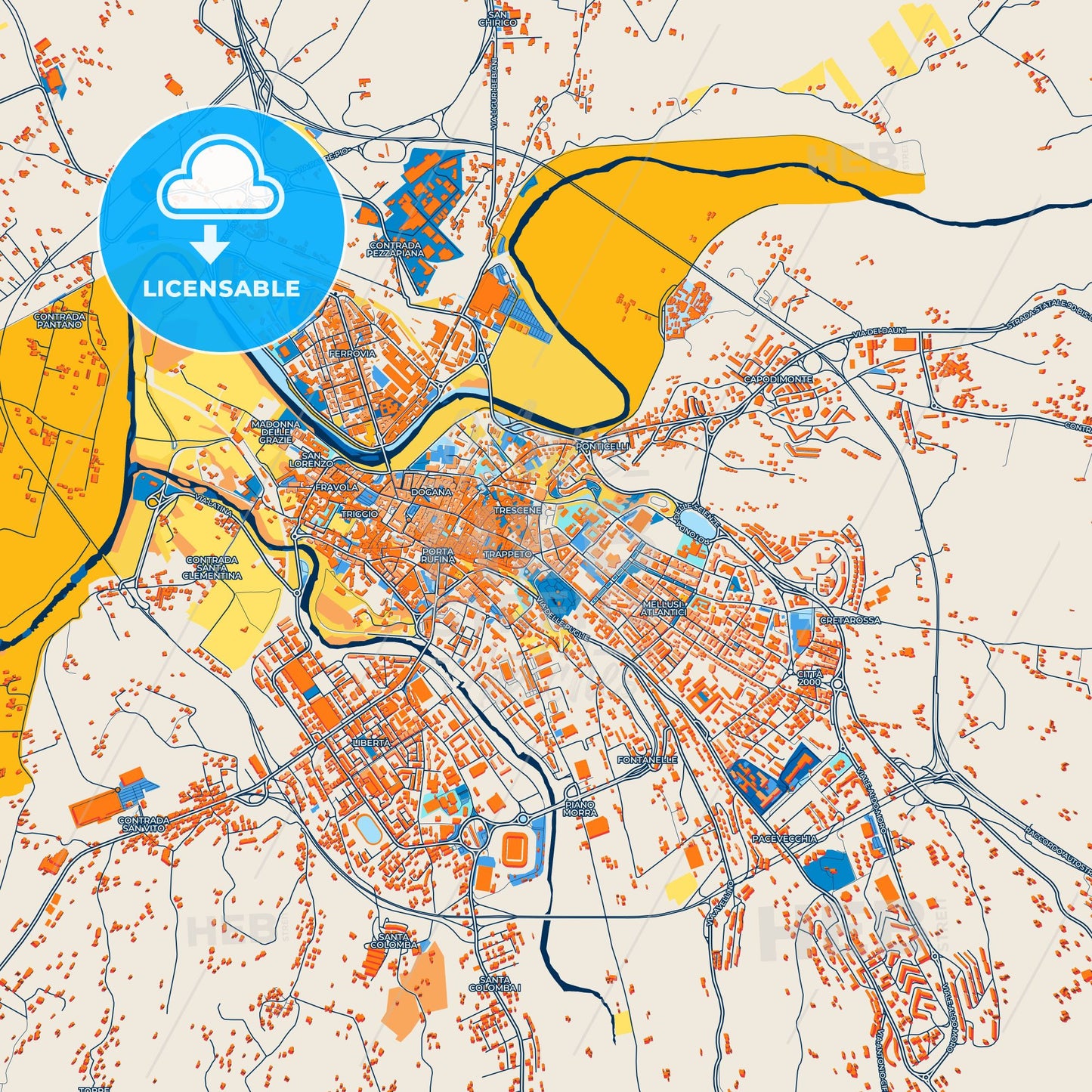 Colorful Benevento Street Map with Labels and Buildings