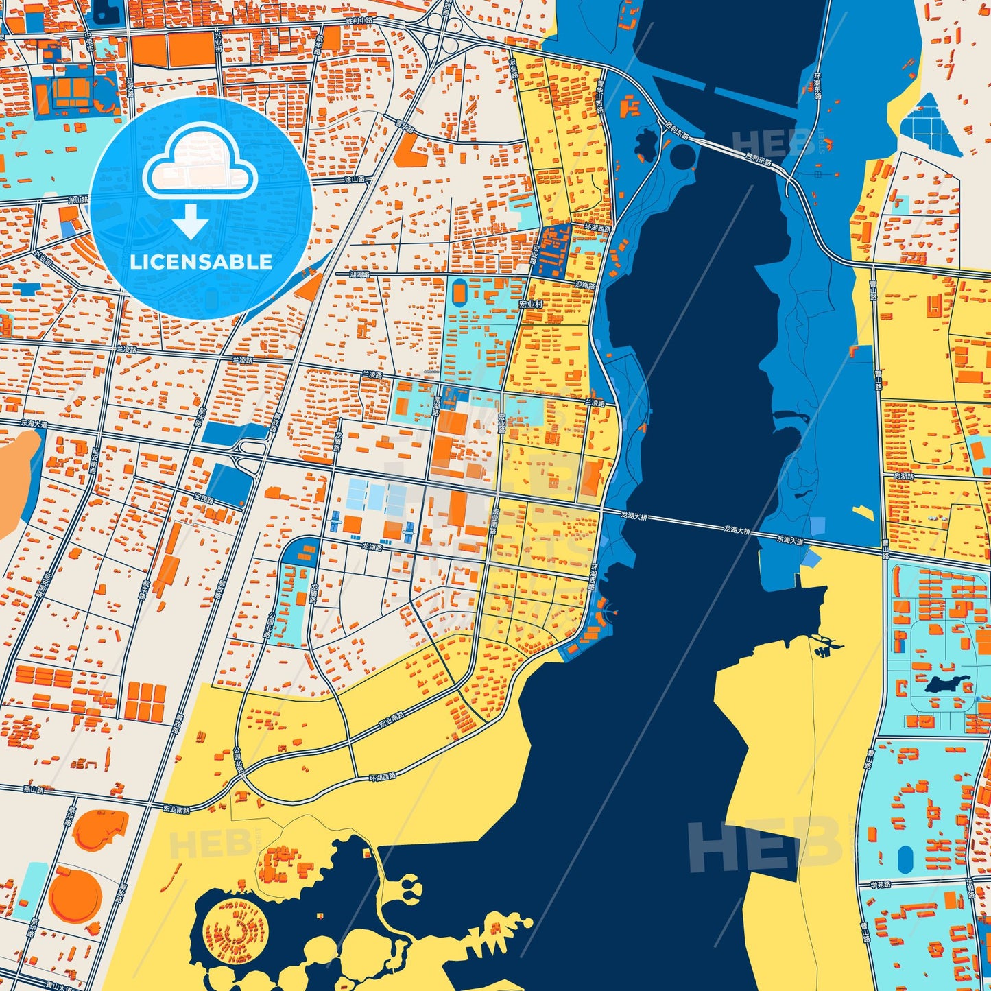 Colorful Bengbu Street Map with Labels and Buildings