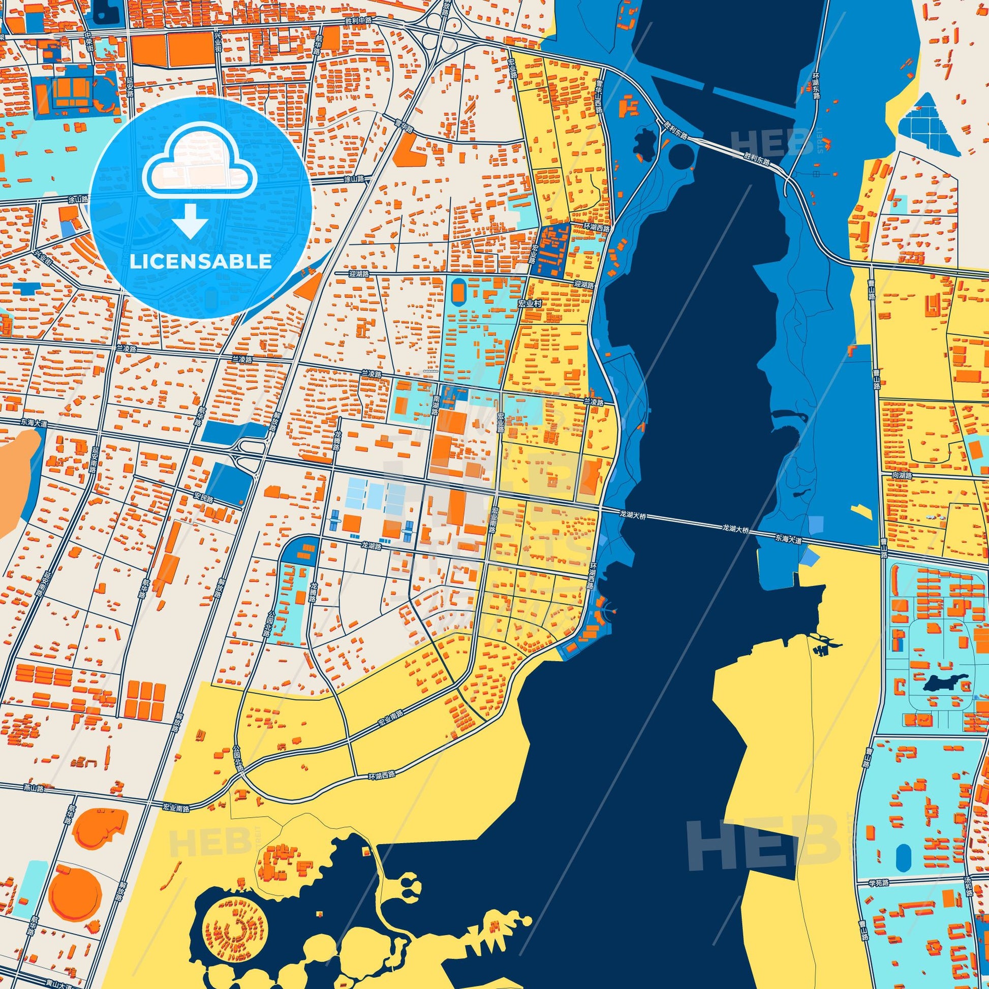 Colorful Bengbu Street Map with Labels and Buildings