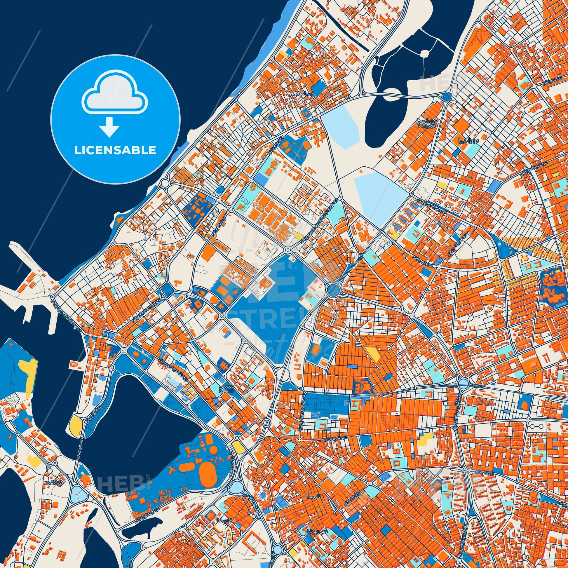 Colorful Benghazi Street Map with Labels and Buildings