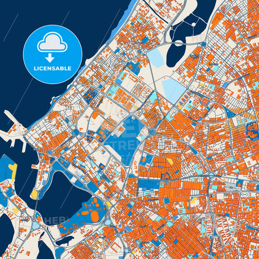 Colorful Benghazi Street Map with Labels and Buildings