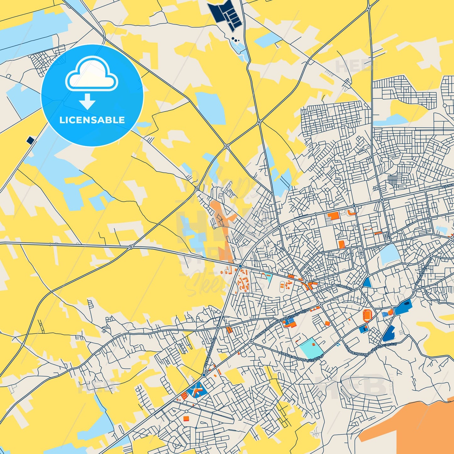 Colorful Beni Mellal Street Map with Labels and Buildings