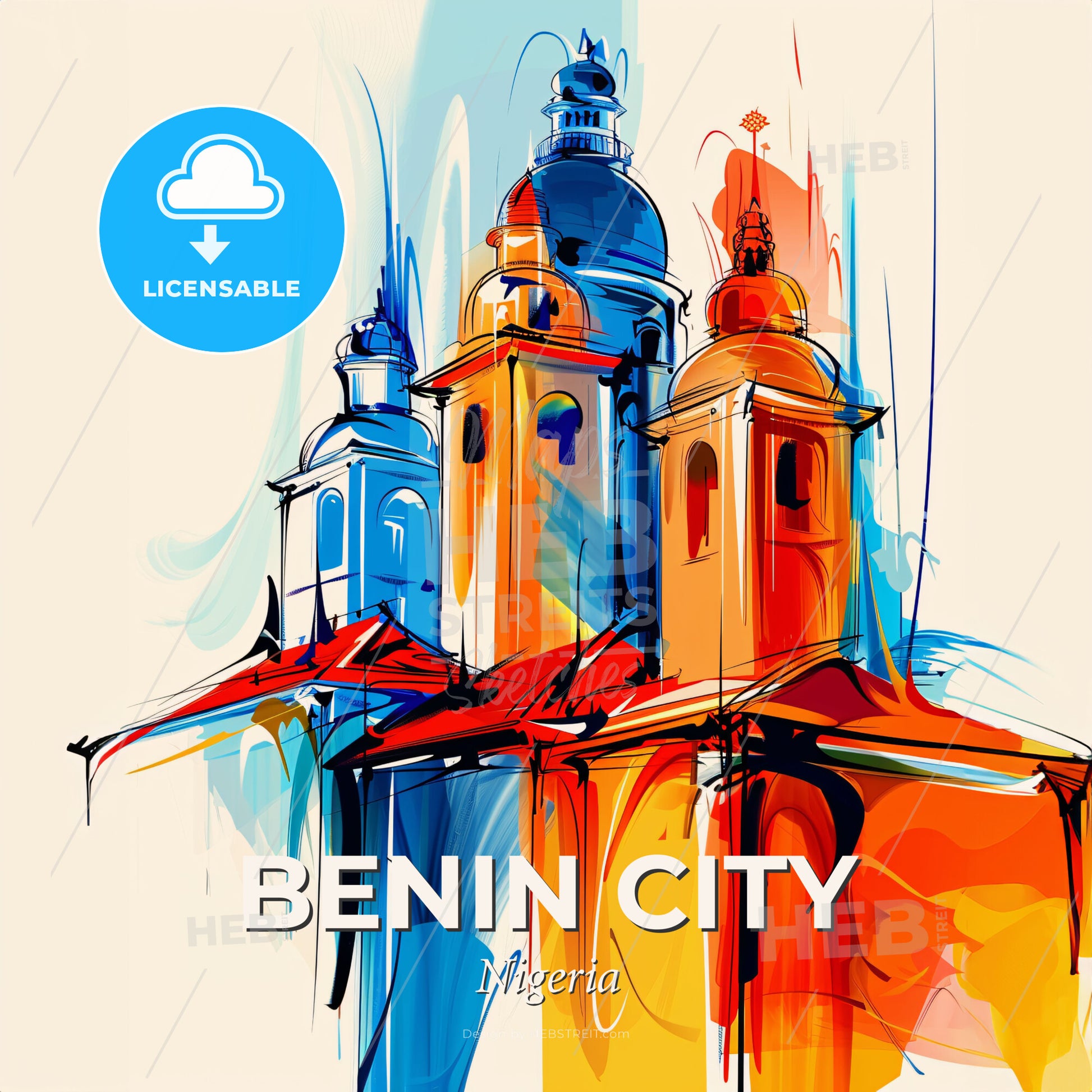 Vibrant Benin City, Nigeria - A Colorful Painting Of A Building - Square format print template