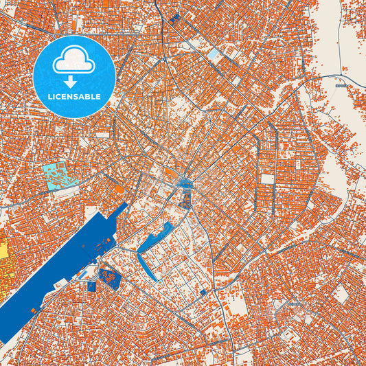 Colorful Benin City Street Map with Labels and Buildings