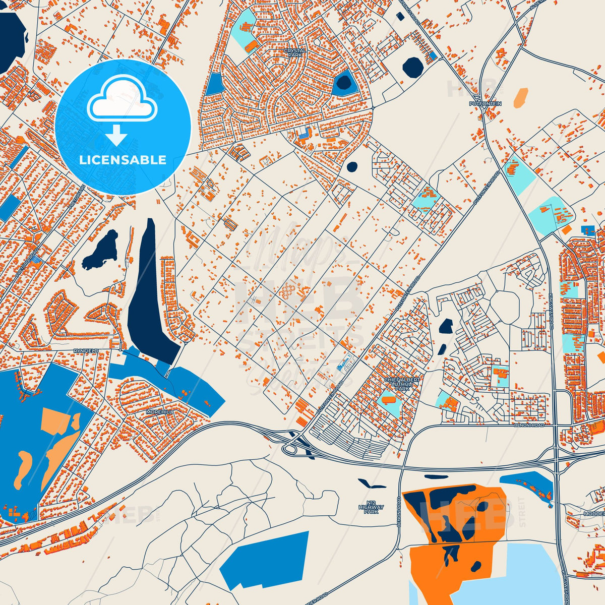 Mobeni Map Colorful Benoni Street Map With Labels And Buildings – HEBSTREITS
