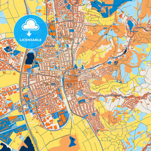 Colorful Bensheim Street Map with Labels and Buildings