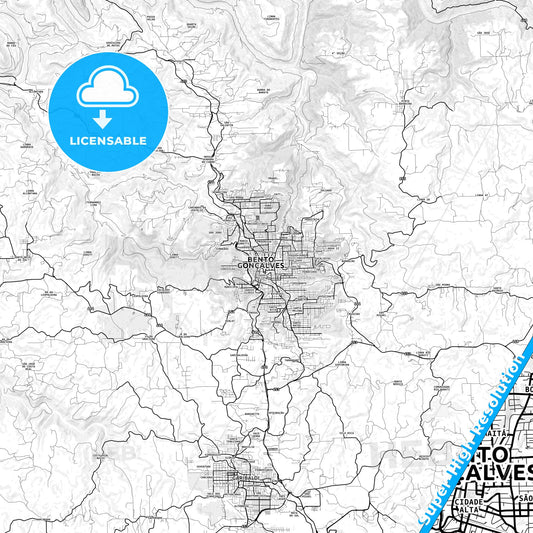 Bento Goncalves, Brazil light map with streetnames, citynames and districts