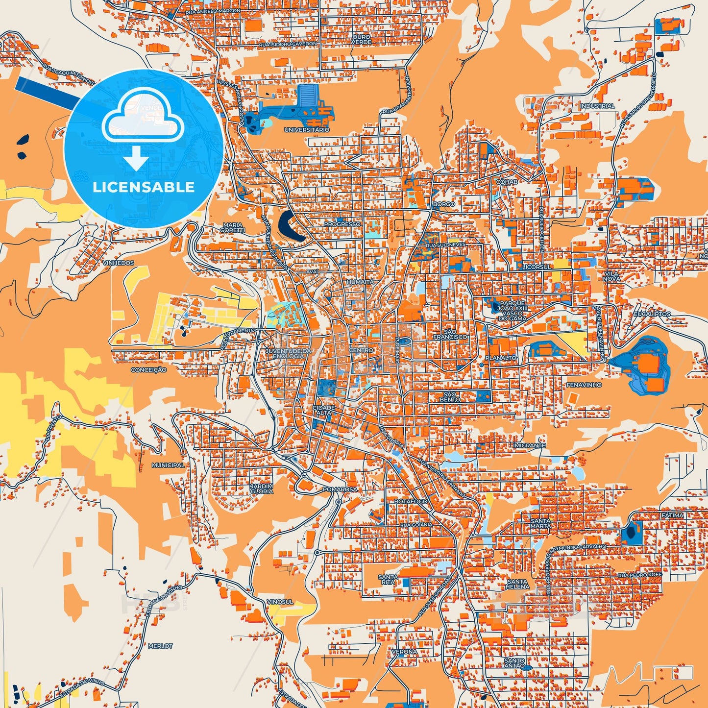 Colorful Bento Goncalves Street Map with Labels and Buildings
