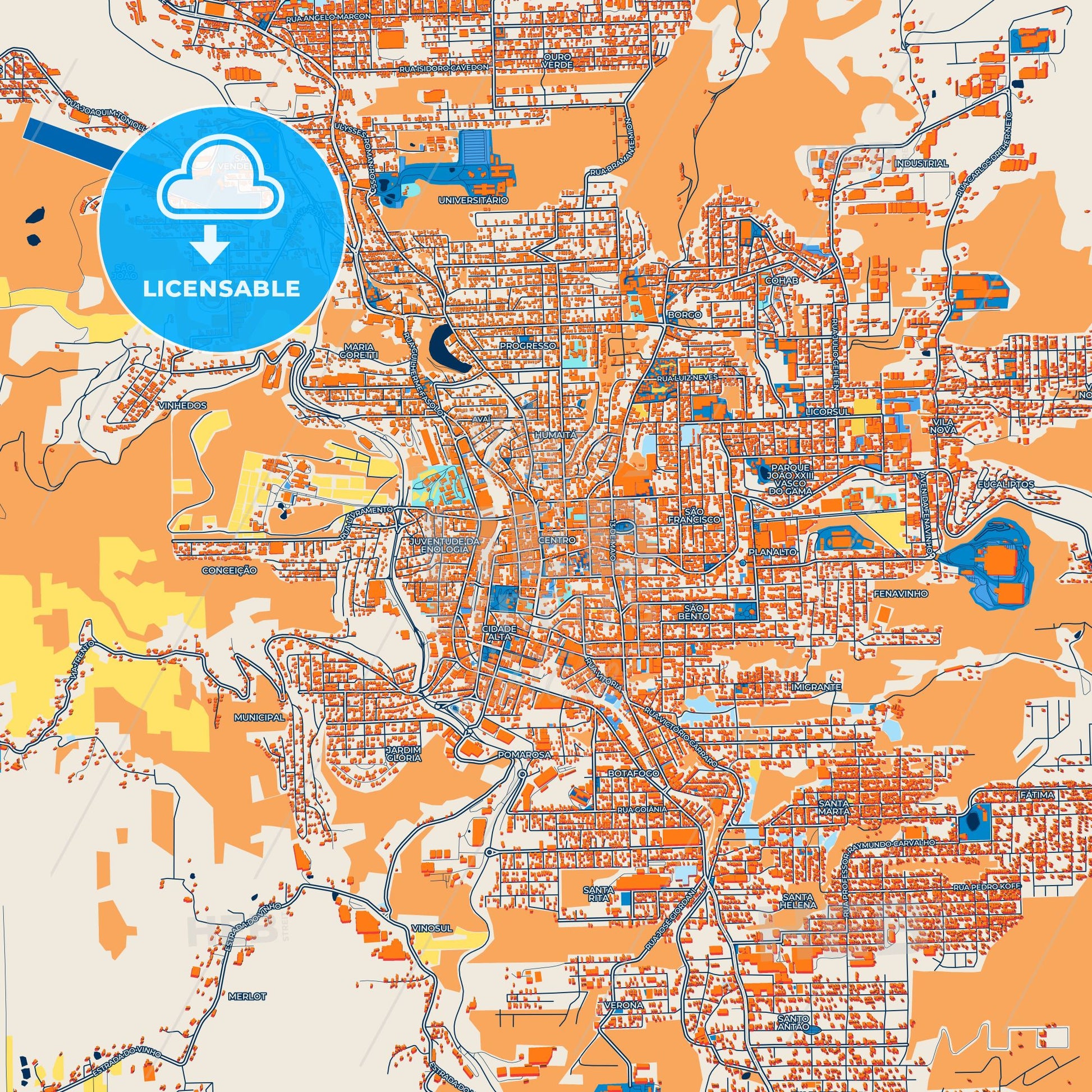 Colorful Bento Goncalves Street Map with Labels and Buildings