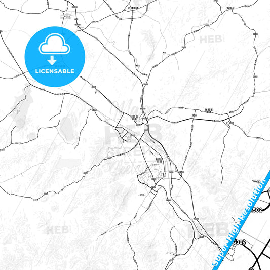Benxi, China light map with streetnames, citynames and districts