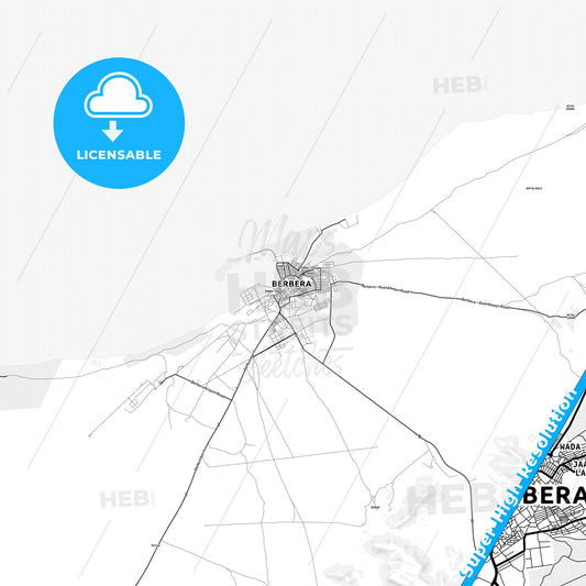 Berbera, Somalia light map with streetnames, citynames and districts