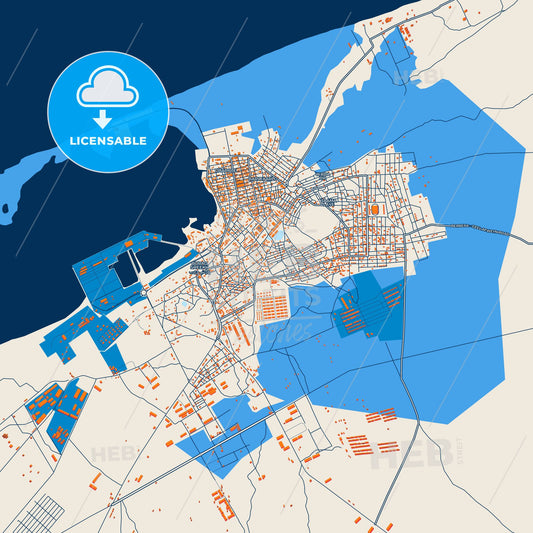 Colorful Berbera Street Map with Labels and Buildings