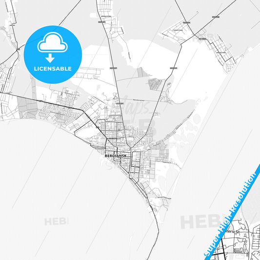 Berdiansk, Ukraine light map with streetnames, citynames and districts