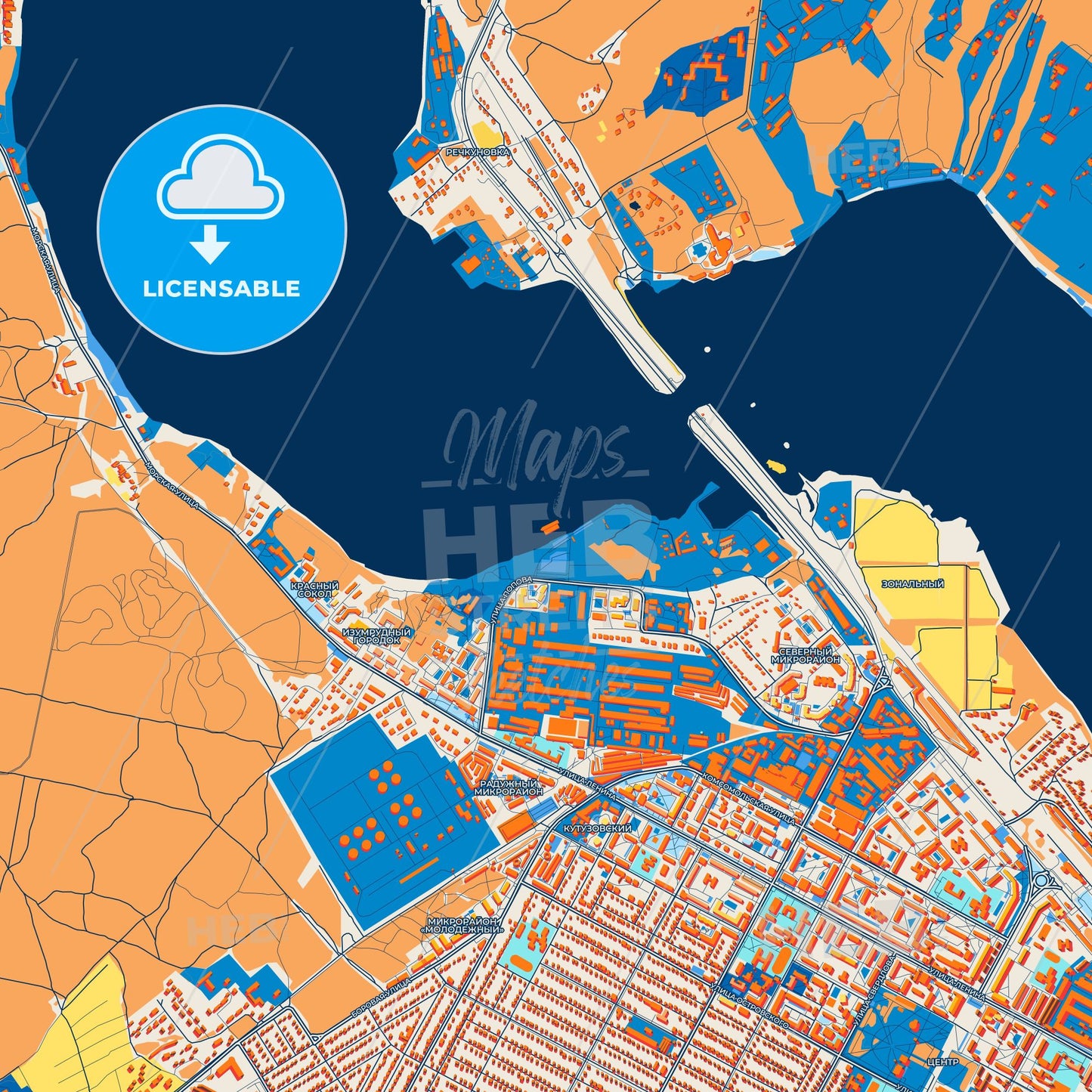 Colorful Berdsk Street Map with Labels and Buildings