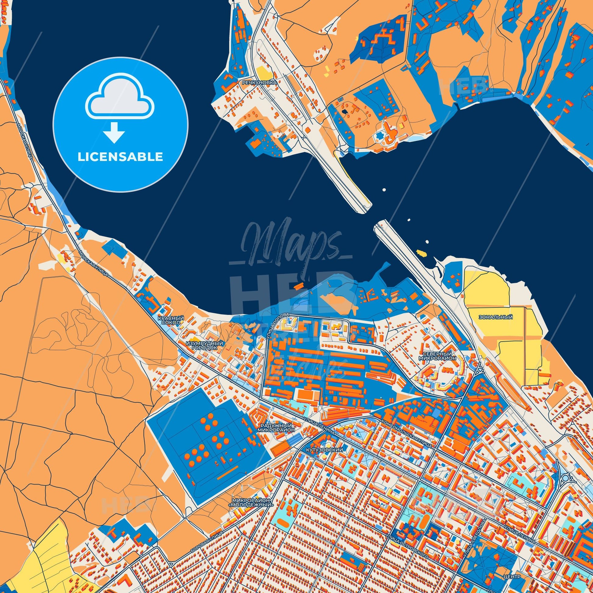 Colorful Berdsk Street Map with Labels and Buildings