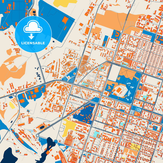 Colorful Berezniki Street Map with Labels and Buildings