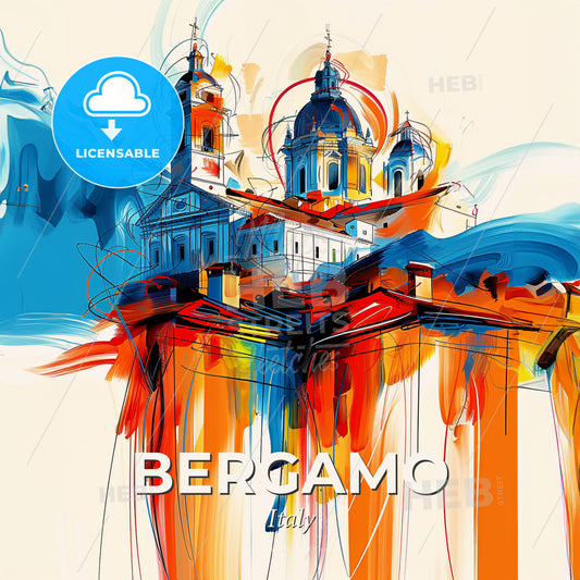 Vibrant Bergamo, Italy - A Painting Of A Building - Square format print template