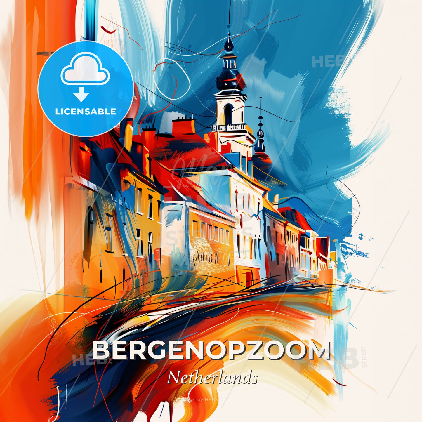 Vibrant Bergenopzoom, Netherlands - A Painting Of A Building - Square format print template