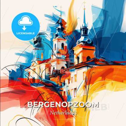 Vibrant Bergenopzoom, Netherlands - A Painting Of A Building With Towers And Spires - Square format print template