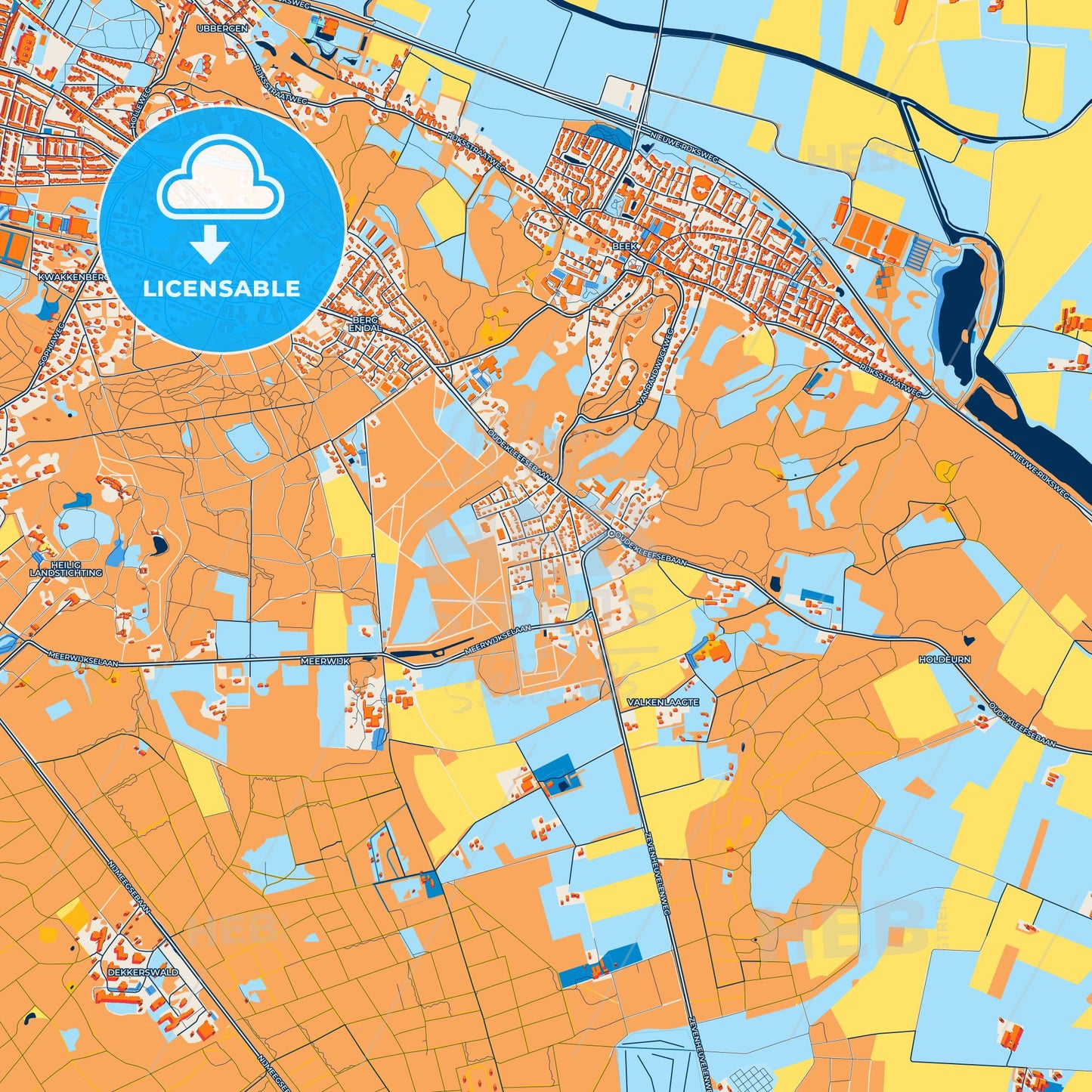 Colorful Berg en Dal Street Map with Labels and Buildings