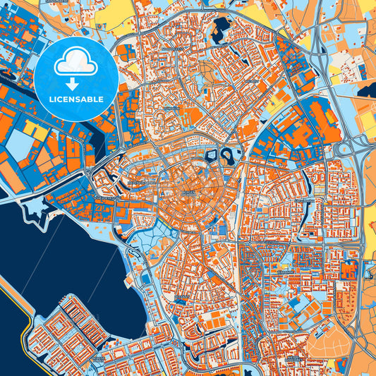 Colorful Bergen op Zoom Street Map with Labels and Buildings