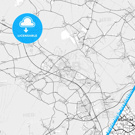 Bergheim, Germany light map with streetnames, citynames and districts
