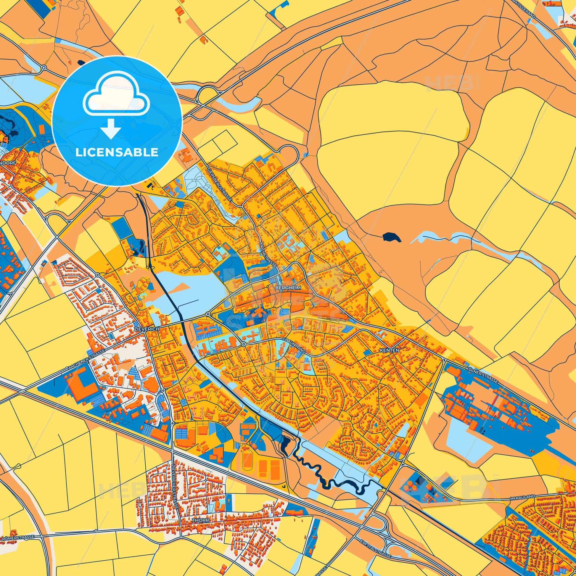 Colorful Bergheim Street Map with Labels and Buildings